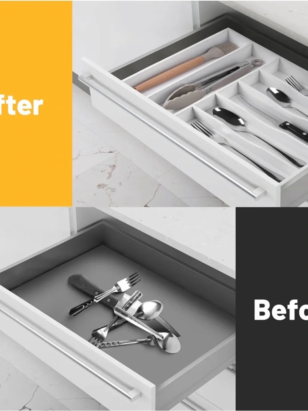 Bamboo Drawer Organizer 7-Slot Silverware Tray | White | New in Box 🤍